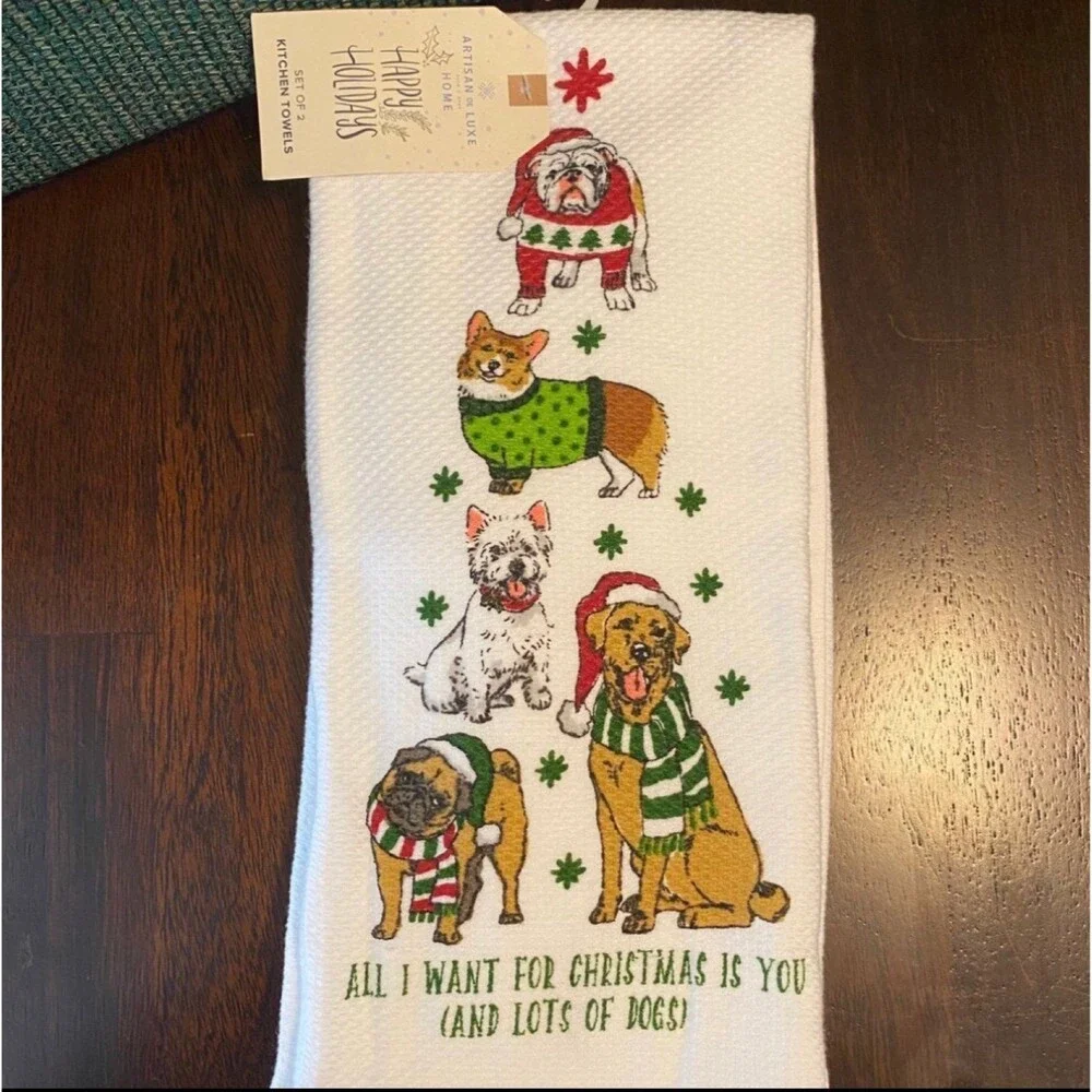 Holiday Dog Kitchen Hand Towels